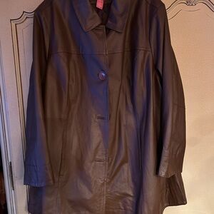 Woman within 30 Brown Leather Coat